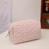 Bolsa de cosméticos bonita con bordado de amor a cuadros verdes frescos de estilo coreano, bolsa de almacenamiento portátil de lona de gran capacidad