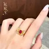 Anillo Abierto de Latón Chapado en Oro con Diamante Rojo Forma de Gota de Agua Mariposa para Mujer, Diseño Exquisito con Diamantes, Hueco, Lujo Ligero, Joyería de Alta Gama