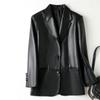 Jaqueta de Couro Nu Haining Yifei para Mulheres, Comprimento Médio, Blazer Elegante e Moderno de Pele de Ovelha, Estiloso e Adequado para o Dia a Dia