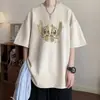 Camiseta Gruesa de Stitch para Hombre Verano Ropa de Pareja Oversize Manga Corta Retro Americano Gamuza Mangas Tres Cuartos