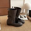 Sandalias de Diseño Exclusivo Marco&Joyce para Mujer Botas Nuevas de Ballet con Lazo y Pliegues Botas de Media Caña