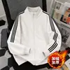 Sudadera con capucha de tres barras cruzadas estilo americano, cuello alto, para hombre, Otoño/Invierno 2026, marca nueva y moderna, cárdigan con cremallera, felpa interior, top grueso, para hombre