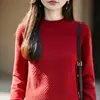 Suéter de algodón 100% puro con cuello medio para mujer, tejido simple casual adelgazante de manga larga, capa base para ir al trabajo