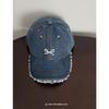 Gorra de béisbol de mezclilla de encaje nicho estilo coreano para mujer dulce linda tridimensional lazo de perlas celebridad de internet gorra con visera