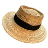 Sombrero de Paja Hueco Estilo Old Money Francés para Mujer, Sombrero de Sol de Paja de Ala Ancha para Verano, Sombrero Transpirable de Copa Plana para Protección Solar al Aire Libre