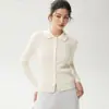 Novo Cardigã de Cashmere Feminino Outono 2026 com Design Vazado, Suéter Vazado Tricotado com Gola Polo