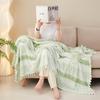 Manta Jacquard Colorida Catiônica Multifuncional, Manta Decorativa com Pompons para Sofá de Quarto, Manta para Soneca no Escritório