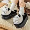5.0 Pantufas de Algodão Panda com Sola Ultra Grossa para Mulheres, Novo Estilo Outono e Inverno 2026, Pantufas de Algodão Pelúcia Quentes e Fofas para Uso Externo para Mulheres