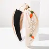Diadema Sencilla y de Moda, Color Sólido de Tendencia con Accesorios de Zanahoria y Perlas, Accesorio para el Cabello de Borde Ancho Anudado, Diseño de Nicho