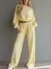 Conjunto de Moletom Casual Minimalista de Manga Curta/Longa e Calça Wide-Leg Estilo Europeu e Americano Outono/Inverno 2026