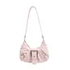 2026 Gran Capacidad Plisada Verano-Otoño Nuevo Retro Americano Chic para Viajes Cotidianos Estilo Motero Bolso de Hombro Bajo el Brazo para Mujer