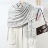 Bufanda de estilo étnico clásico con popular estampado de cachemira y borlas con flecos, bufanda bordada de estilo chino, elegante chal para mujer para salir