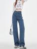 Jeans retro de pierna ancha cruz irregular retro rectos sueltos de pierna ancha pantalones de mujer de cintura alta para trapear