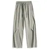 Calça casual masculina de espinha de peixe tecida, nova coleção outono 2026, estilo americano ligeiramente larga, solta, design de perna reta, calça de trabalho
