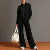 Conjunto de moda europea y americana para mujer 2026, nuevo suéter cárdigan de color liso con cuello alto y pantalones de pierna ancha, un artículo popular en plataformas de comercio electrónico independientes