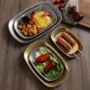 Plato Rectangular Plano de Acero Inoxidable Retro, Plato para Rollos de Arroz, Plato para Fondue, Plato para Snacks, Plato Dorado para Barbacoa, Plato para Pollo Frito Dim Sum