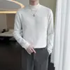 Suéter de Punto con Cuello Semi-Alto y Manga Larga Estilo Jackson Wang para Hombre, Top Básico Negro Ajustado para Otoño para Hombre