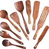 Juego de Utensilios de Cocina de Madera de Acacia, Espátula de Madera Maciza con Mango Largo, Cuchara para Sopa, Colador, Espátula para Cocinar, Herramientas de Cocina para el Hogar
