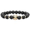Pulsera de cabeza de lobo con circonita y dije de moda, directa de fábrica, joyería de piedra volcánica, pulsera de cuerda elástica, joyería, gran oferta