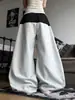 Street Americano Año del Caballo Tachuelas Cuadradas Pedrería Pantalones Cálidos Hombres y Mujeres Sentido del Diseño Bloque de Color Baile Sueltos Deportivos Scimitar Pantalones de Pierna Ancha