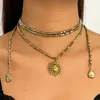 Collar Ins Retro Cuadrado Roto Plata Bohemio Girasol Ccb Acero Inoxidable Colgante Estilo Largo para Mujeres