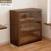 Librería a prueba de polvo de madera maciza, montada en la pared, color nogal, armario de almacenamiento, estantería de pie, estantería para el hogar
