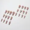 Uñas Portátiles Barrocas Francesas de Longitud Media con Diamantes Brillantes Lazo Grande Manicura Uñas Portátiles con Adorno de Perlas Uñas Portátiles