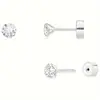 Brincos de aço inoxidável com cravação de diamantes em garra de quatro pontas, push-in reto, com zircônia redonda, base redonda tipo bolo, estilo europeu e americano, retos, best-sellers transfronteiriços
