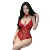 Lencería sexy de talla grande, camisón de cuello halter, body ajustado de encaje de puro deseo, seductor para la cama, apasionado y provocativo