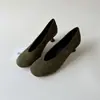 ¡Diseño de Nicho! Zapatos de Abuela Retro Verdes de Punta Redonda con Tacón de Aguja y Boca Baja, Zapatos Pequeños de Piel, Zapatos de Vestir