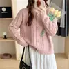 Suéter Retorcido de Cuello Redondo para Mujer 2025 Primavera y Otoño Nuevo Holgado y Versátil Suave Cera Hebilla Metálica Color Sólido Cardigan Jacket Tejido
