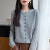 Cárdigan de Punto de Lana Pura para Mujer 2026 Nuevo Invierno Cuello Redondo Hueco Holgado Abrigo Suéter Top Versátil
