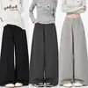 Pantalones de traje retro estilo americano, corte holgado, cintura alta, pierna ancha, pantalones casuales para mujer, pantalones de pierna recta para otoño, pantalones versátiles de largo completo