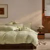Juego de ropa de cama de cuatro piezas jacquard teñido en hilo de algodón 100%, estilo retro, sábana y funda de edredón tejidas gruesas, grado A para maternidad e infantil