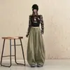Jeans patchwork retro americano, nuevos pantalones casuales de calle sueltos de pierna ancha y corte curvo, verde militar