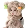 Chapéu de pelúcia one-piece de coelho e cenoura de desenho animado para crianças, chapéu de bebê para outono e inverno, cachecol, protetor de orelha e chapéu com capuz