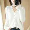 Suéter de punto para mujer personalizado de fábrica, fino, cuello redondo, color liso, jersey, top corto elegante, cárdigan de otoño con cuello en V para mujer