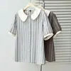 Camisa de Manga Corta a Rayas de Colores con Cuello de Muñeca Adelgazante Nueva de Verano 2026 para Mujeres de Tallas Grandes 0074
