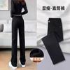Pantalones vaqueros negros rectos gruesos con forro polar para mujer, modernos, combinan con todo, nuevos, de cintura alta, adelgazantes, tipo tubo de humo, pierna estrecha y ancha