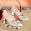 Tacones Altos de Satén Francés con Pedrería para Mujer Punta Fina Tacón Grueso Elegantes Zapatos para Vestido de Novia de Dama de Honor Boca Baja No Cansan el Pie