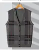Chal de punto para hombre con cuello en V, Primavera y Otoño 2024, Suéter de punto sin mangas para hombre, Chal de jacquard de moda, Chaleco para hombre