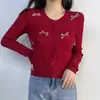 Cárdigan de Punto con Lazo Estilo Chanel para Mujer, Principios de Otoño Dulce Picante Chica Pura Deseo Top Corto, Camiseta Base con Mangas Abullonadas Suéter