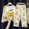 Pijamas infantis do Sudeste Asiático Primavera e Outono manga comprida fino meninos e meninas Crianças médias e grandes verão ar condicionado roupa de casa atacado
