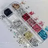 Decorações mini para nail art com glitter de 12 grades, estrelas coloridas brilhantes, tamanhos mistos, borboletas, materiais de decoração para unhas