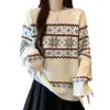 Suéter de punto pullover suave y acogedor de alta gama para otoño e invierno, adecuado para usar en capas o solo, con un corte holgado y un patrón Fair Isle, diseñado para mujeres