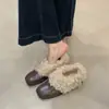 Sapatos Peludos de Bico Quadrado, Botas Curtas de Veludo Retrô, Sapatos Pequenos de Couro Mary Jane Quentes, Sapatos de Algodão, Sapatilhas de Salto Grosso para Mulheres