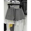 ¡Conjunto de Estilo Perezoso! Shorts Deportivos Casuales de Bloques de Color a Rayas para Mujer, de Cintura Alta, Adelgazantes, de Pierna Ancha, Hot Pants