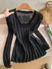 Suéter de Punto Suave Estilo Coreano para Mujer, Nuevo Modelo de Primavera, Manga Larga, Versátil, Adelgazante, Adecuado para Figuras Pequeñas, Top para Llevar Debajo