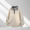 Suéter de gola polo com blocos de cor, outono/inverno 2026, unissex, caimento solto, versátil, trançado, estilo inspirado em dopamina