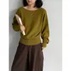 Jiang Zuo Estilo Coreano Sencillo Temperamento Cintura ceñida Prendas de punto para mujer 2026 Otoño/Invierno Cuello redondo Holgado Suave Suéter L6035
